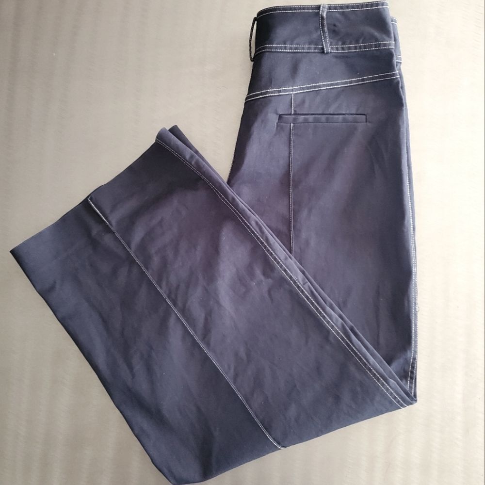 Diane Von Furstenberg DVF Kimberly Wide Leg Contrast Stitch Pants Blue size 14